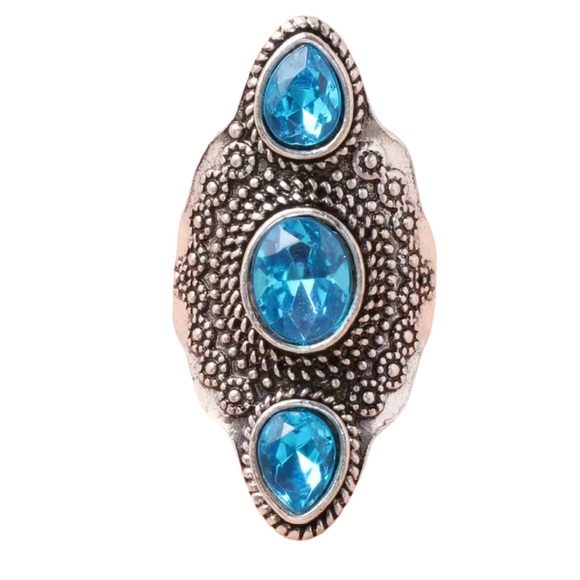 Silver and Turquoise Triple Gemstone Ring - Picture 2 of 4